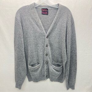 Vintage Royal Knight LambsWool Blend Mens Button Up Cardigan Sweater Pockets